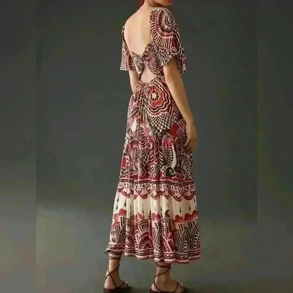 Anthropologie Maxi Tiered Dress Small Brown Orange Bohemian Cutout Boho $180 - Picture 1 of 9